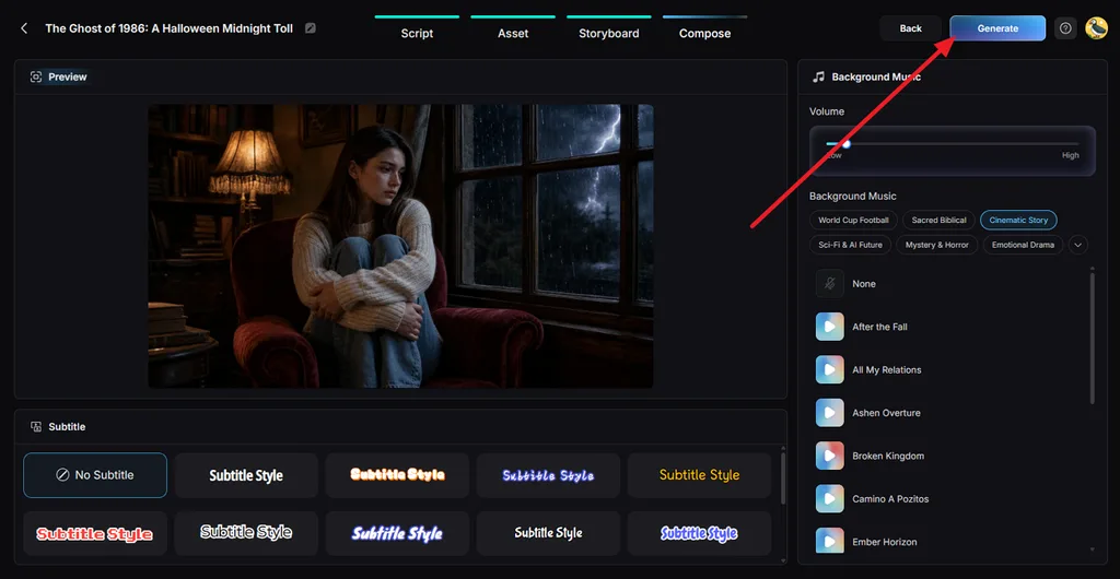 add background music and captions
