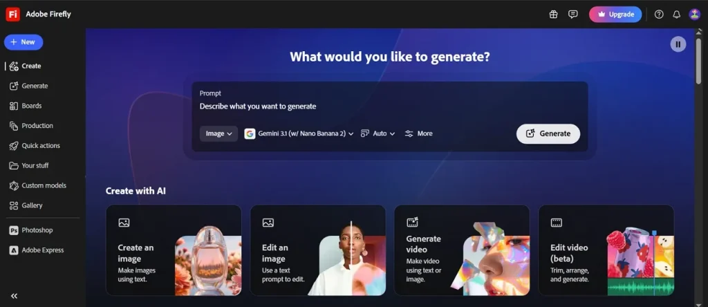 Панель генеративного ИИ Adobe Firefly