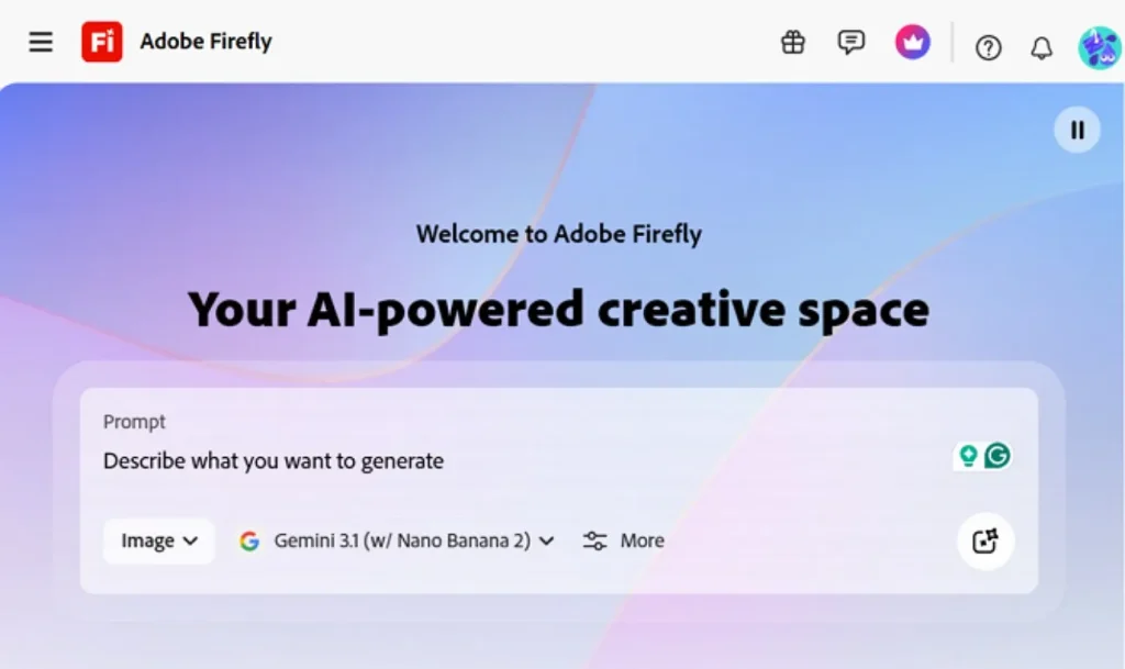 Tvůrčí dashboard Adobe Firefly