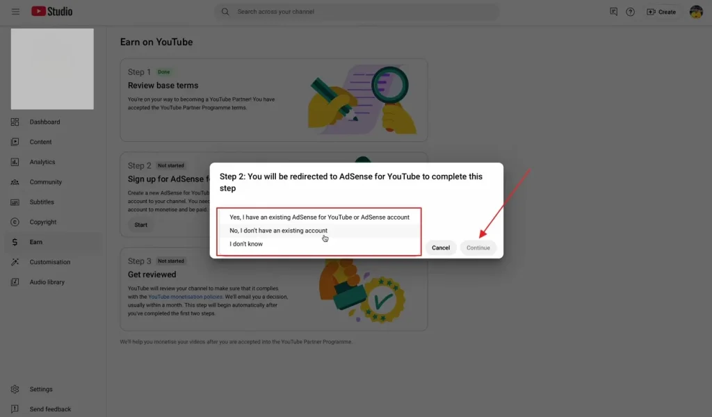 Подключите аккаунт AdSense к каналу YouTube