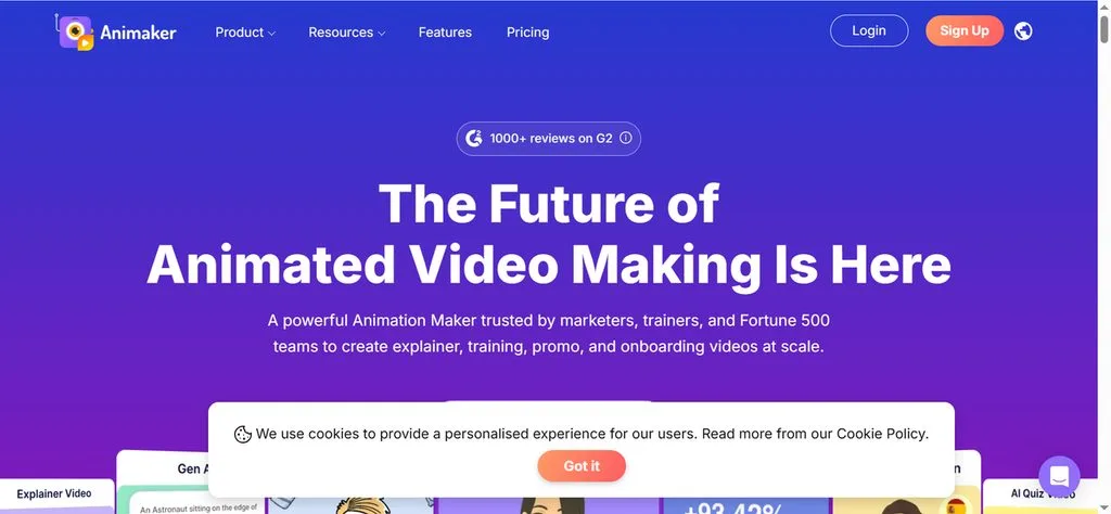 Главная страница анимационного видеомейкера Animaker