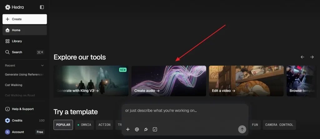 Abrir la función Create Audio