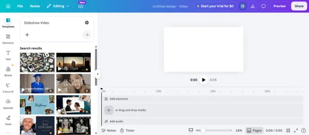 Платформа ИИ-монтажа Canva
