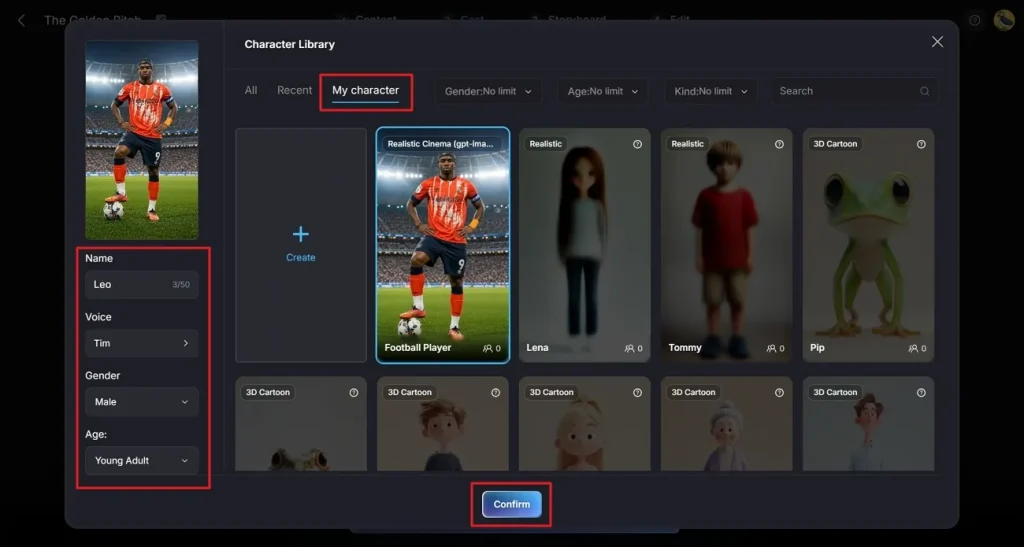erzeugten Fußballcharakter bearbeiten
