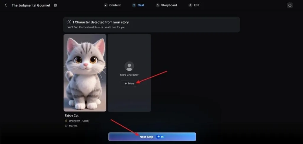 выберите или создайте персонажа видео Magiclight AI
