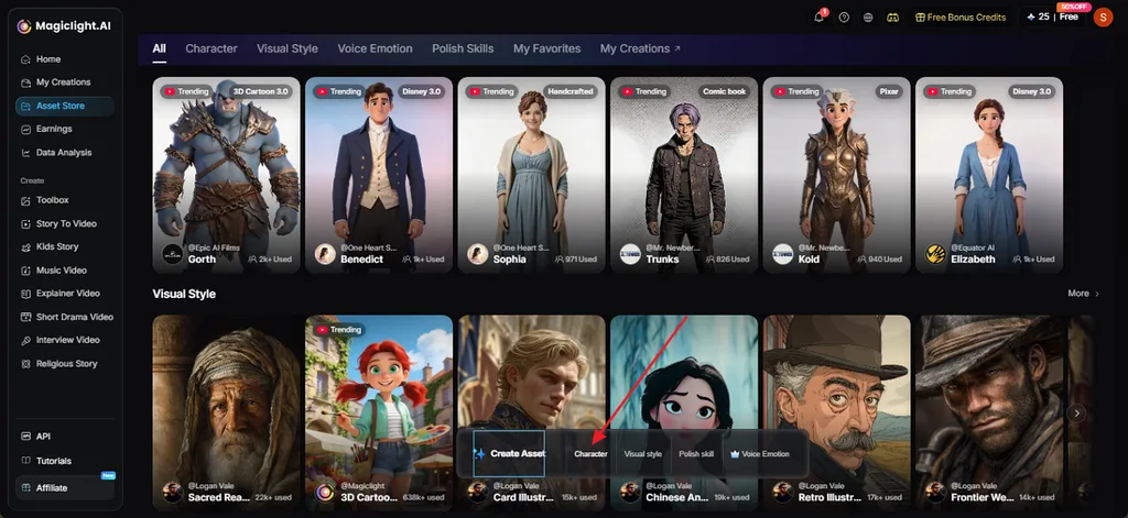 tap character to make avatar
