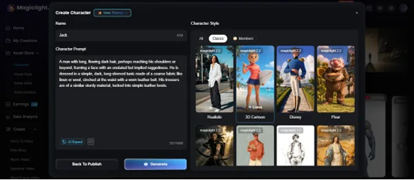 Создание ИИ-персонажа в MagicLight AI