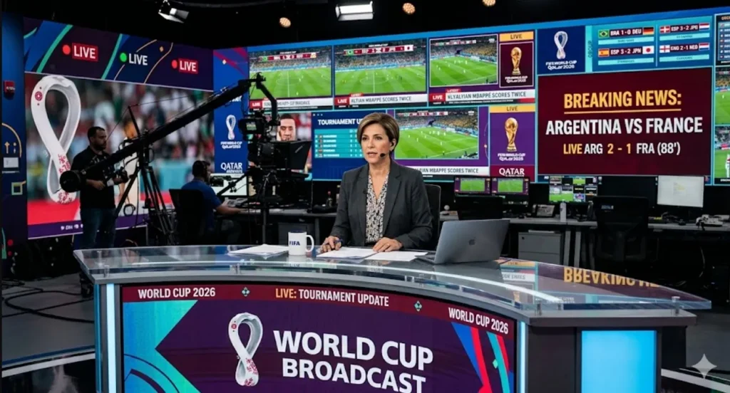 Moderatorin berichtet über FIFA-News
