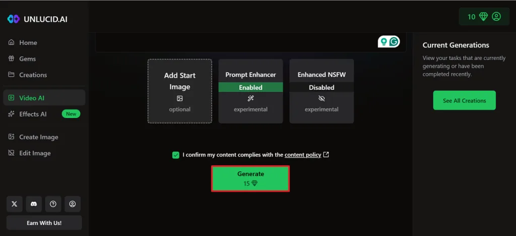 click generate to make video
