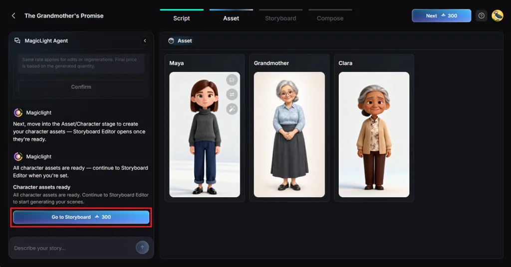 check character designs before storyboard creation