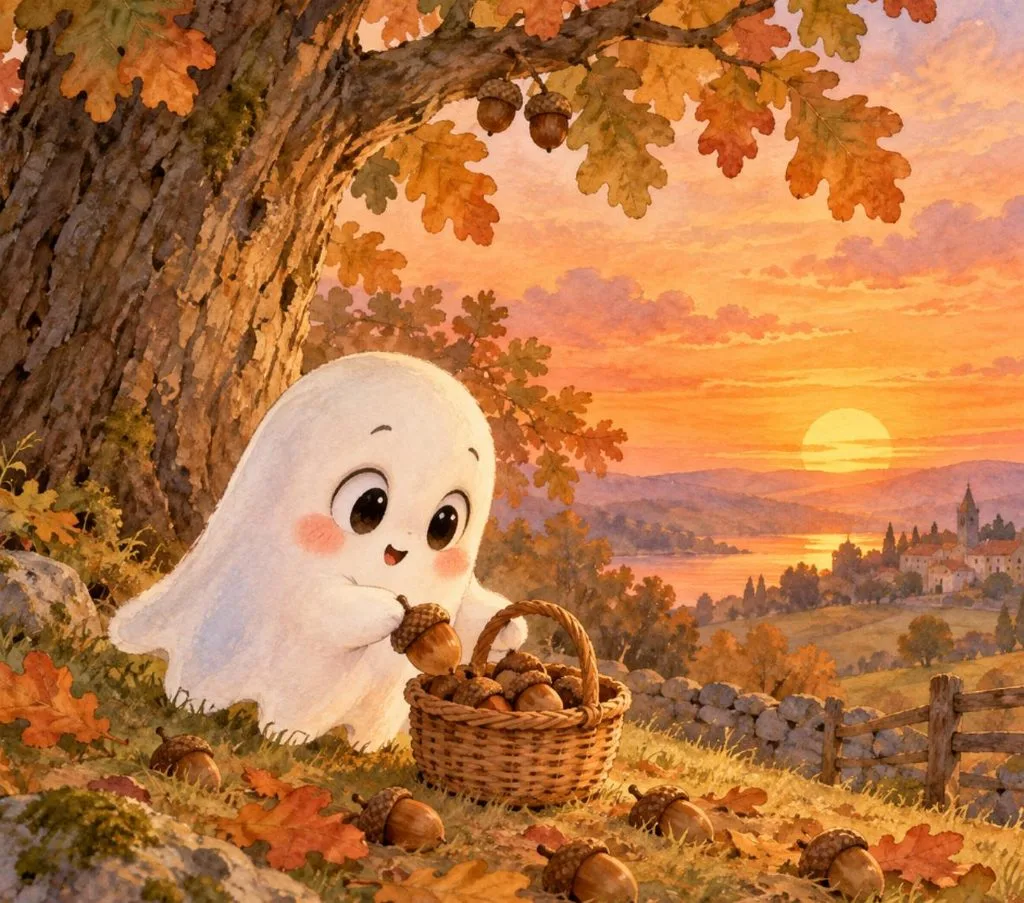 smiling spirit gathering autumn treasures