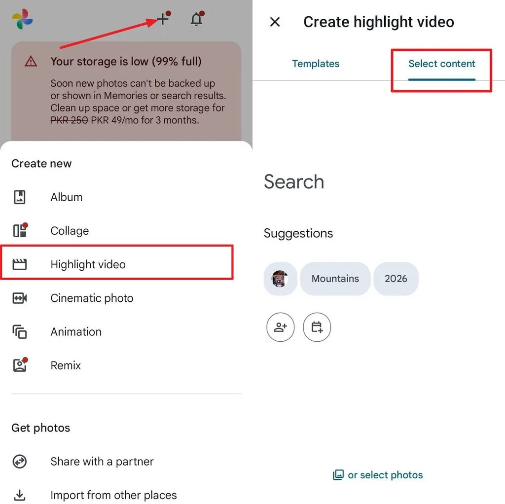 choose photos for highlight video