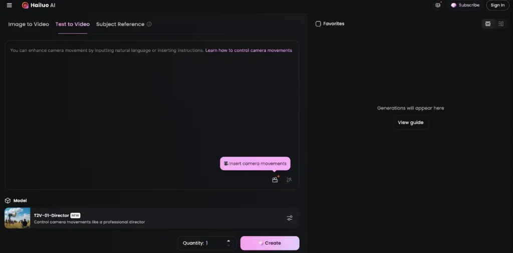 Hlavní rozhraní Hailuo