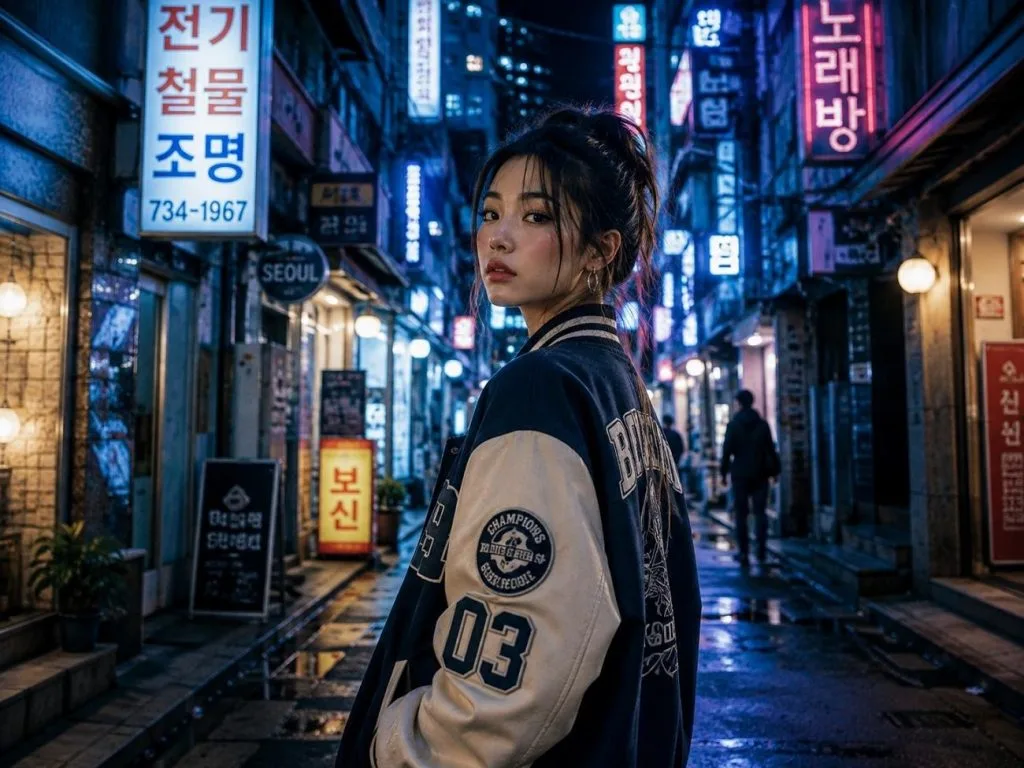 девушка в стиле K-pop на улице Сеула