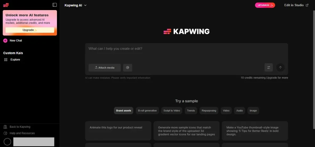 ИИ-генератор видео Kapwing без лимита