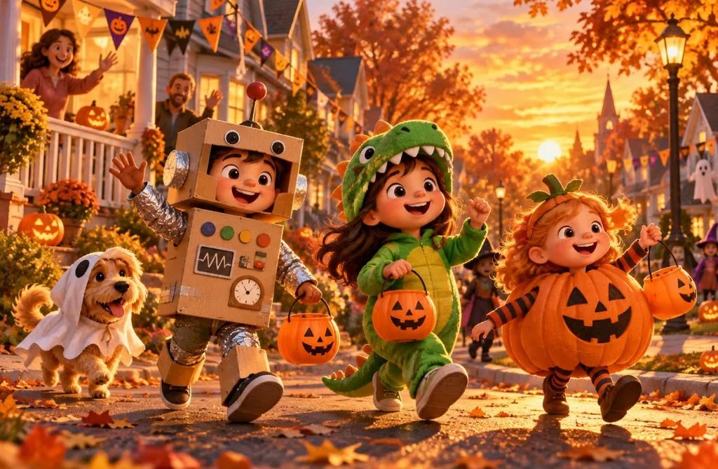 cartoon children wearing creative outfits