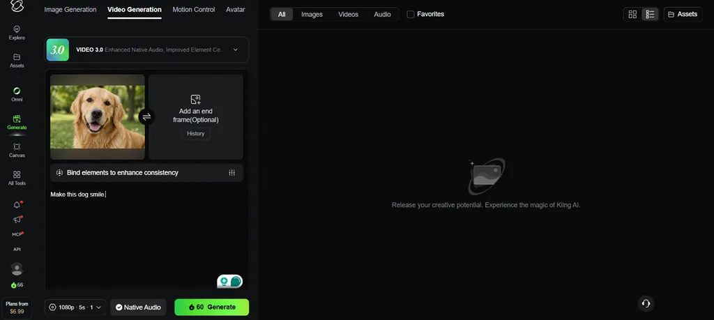 setting movement for image kling