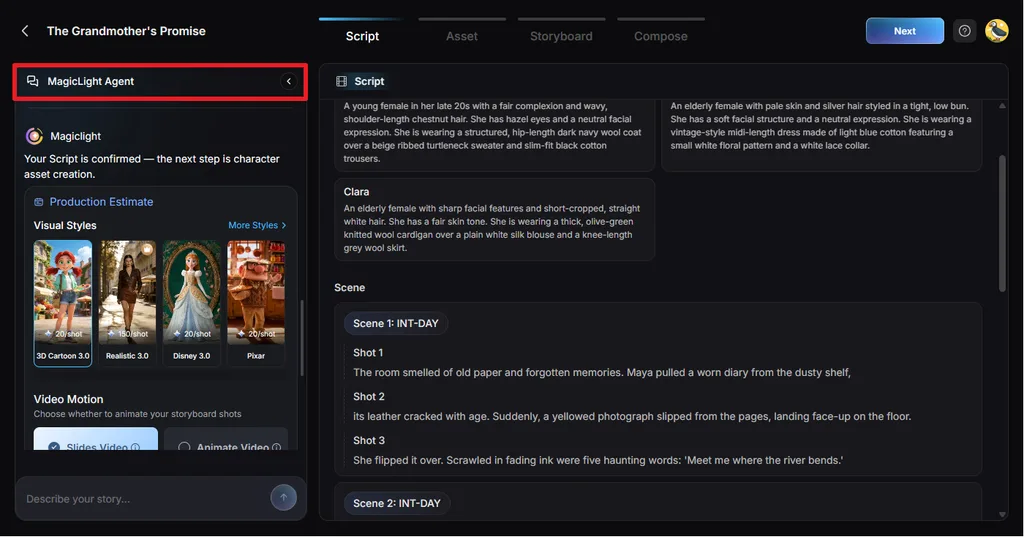 plan script and production settings