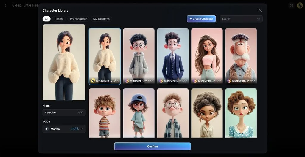 explore available characters for dance