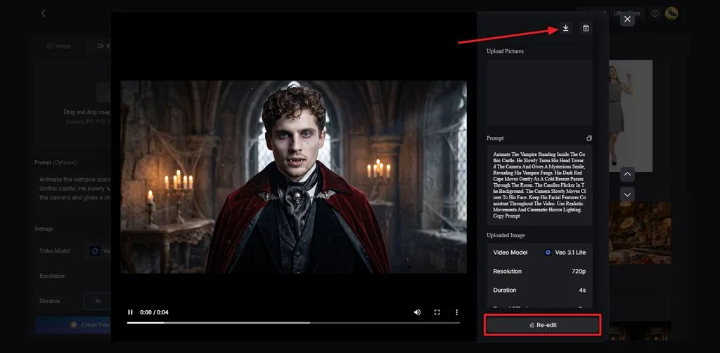 preview vampire animation before saving video