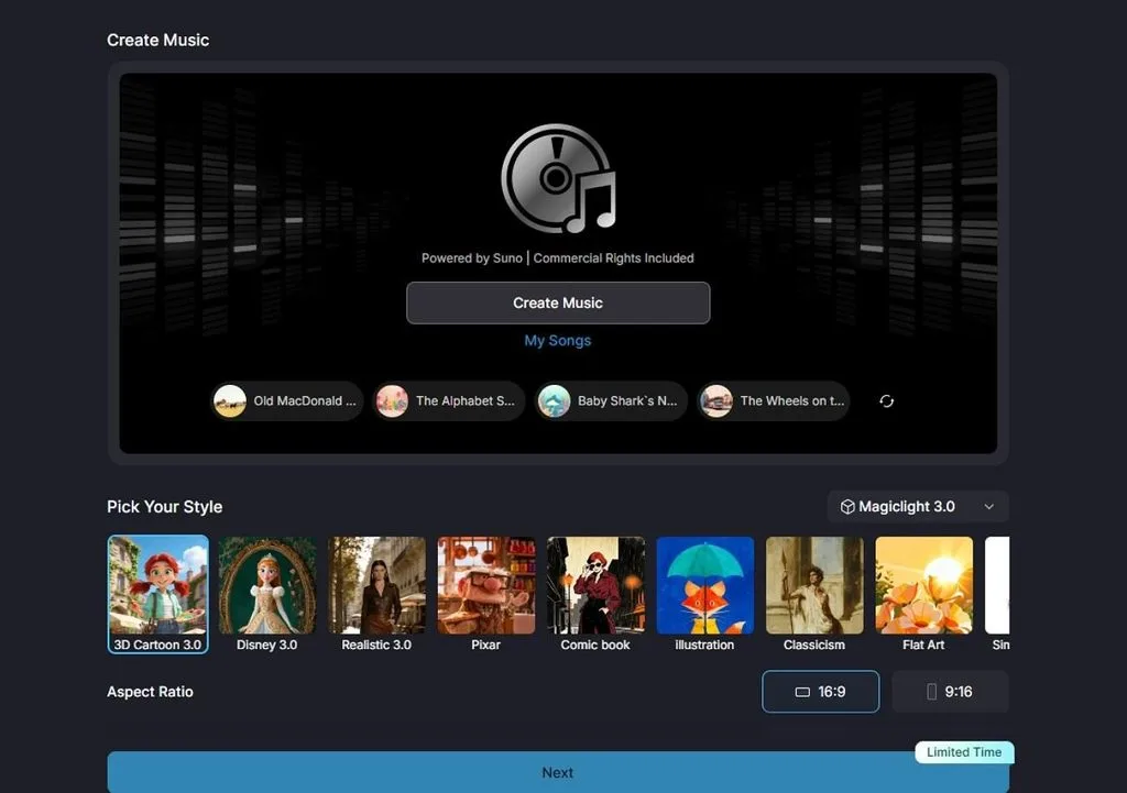 Сгенерировать песню в MagicLight AI