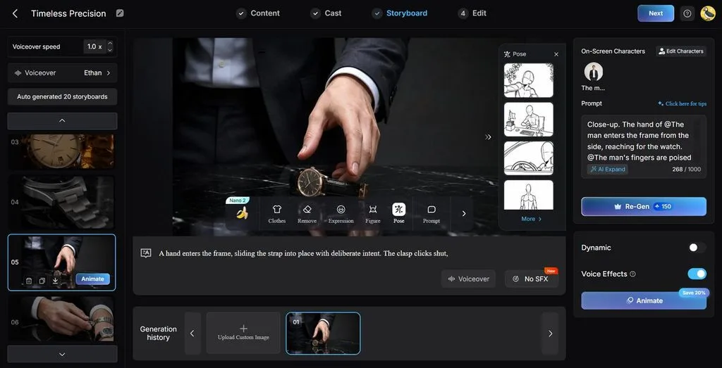 storyboard shot editing interface