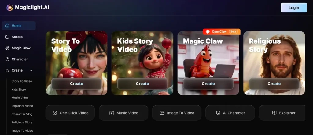 панель MagicLight AI с инструментами создания видео