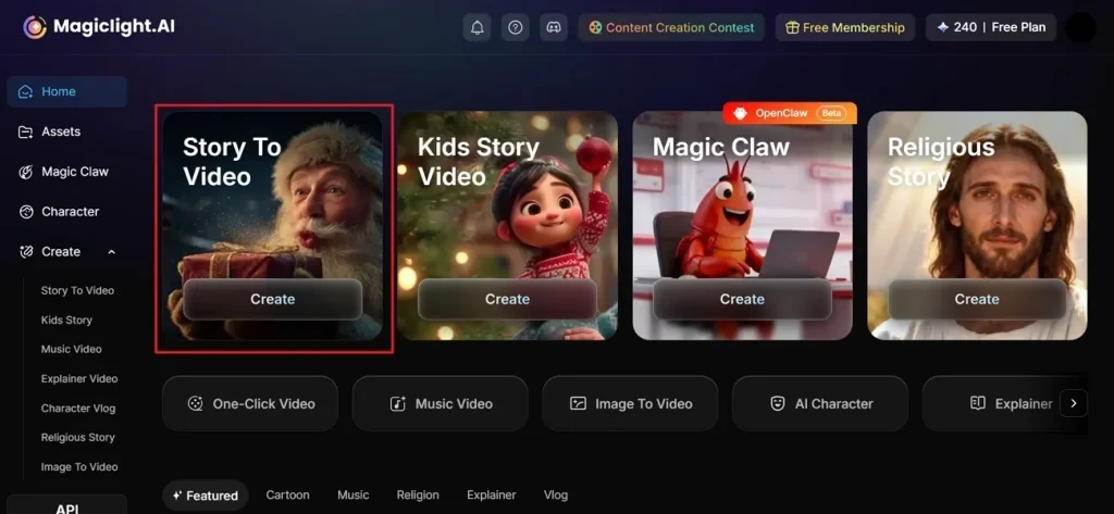 Открыть Story to Video в MagicLight AI