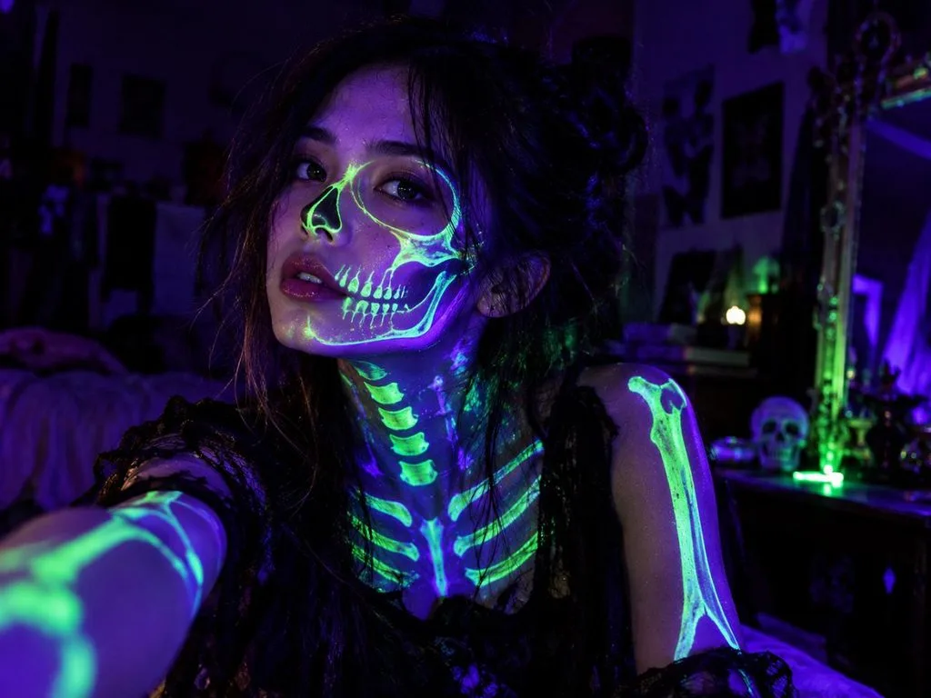 glowing skeleton makeup under blacklight