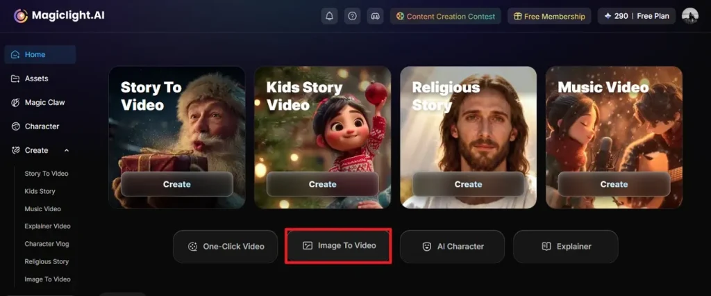 选择 Magiclight 的 Image to Video 功能