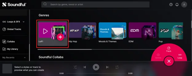Выбор музыкального жанра в Soundful AI