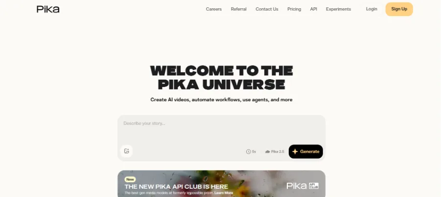 Интерфейс генератора короткометражек Pika