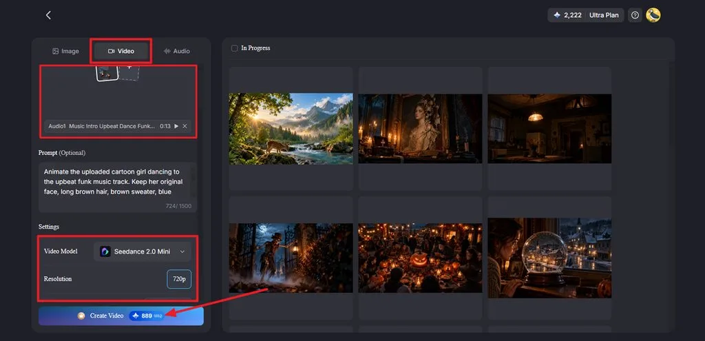 upload dance audio with character image
