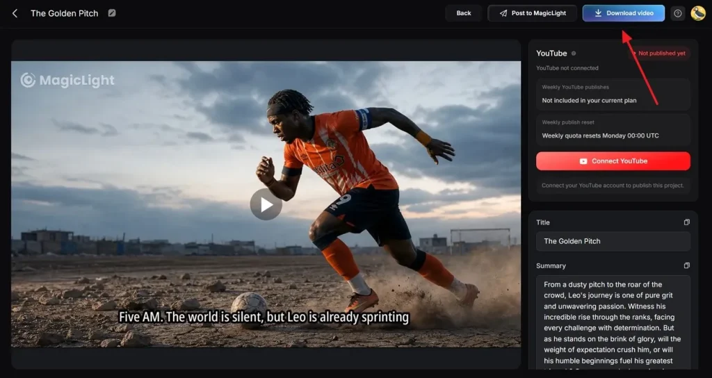 fertiges Video downloaden oder veröffentlichen