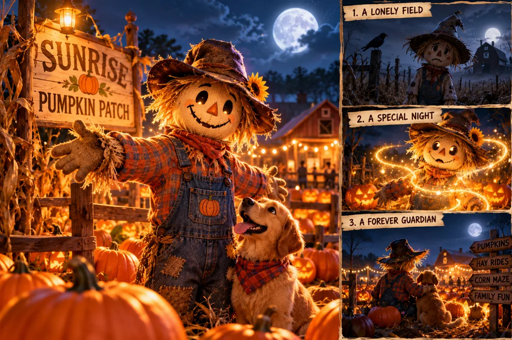 friendly farm character under moonlight