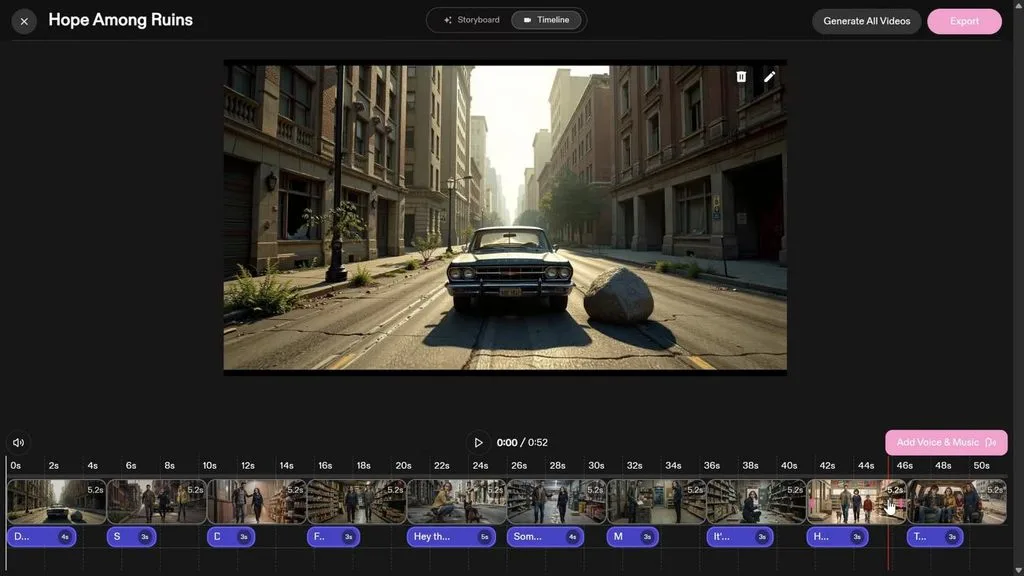 storyboard video timeline with frames