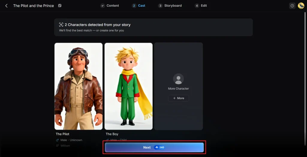 Выбрать или отредактировать персонажа в MagicLight AI