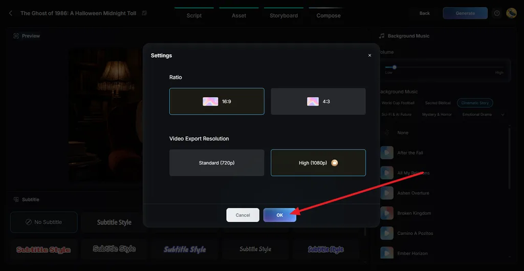 choose movie export quality