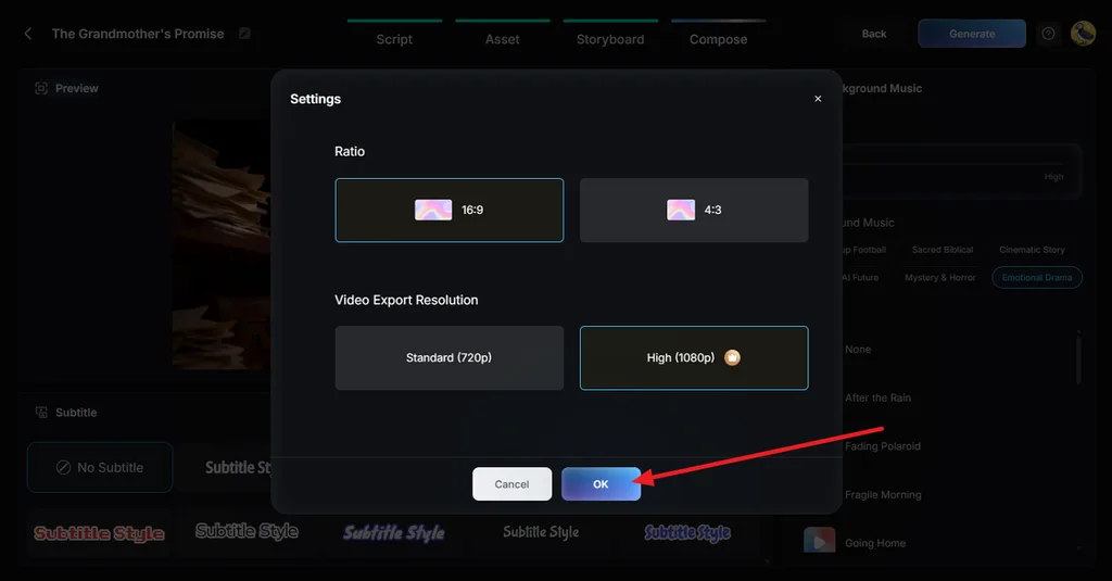 configure final movie export quality