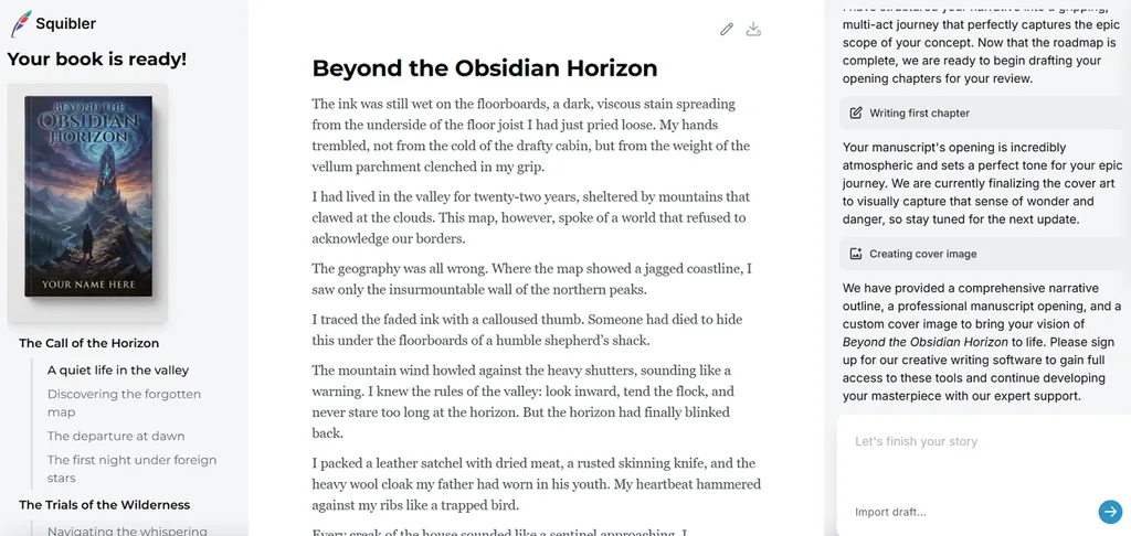 create fiction drafts in squibler