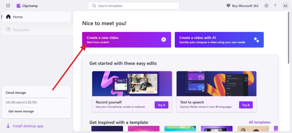 start new video in clipchamp