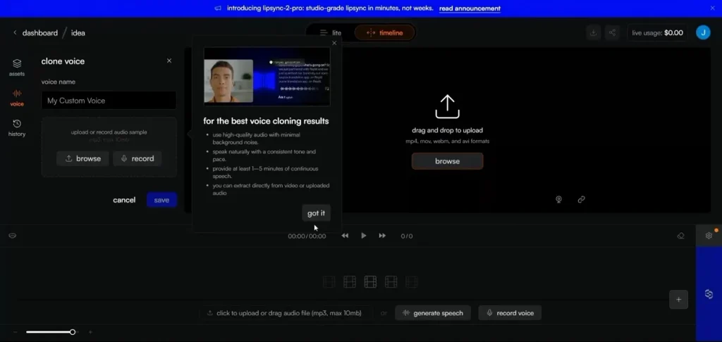ИИ-генератор липсинка Sync.so