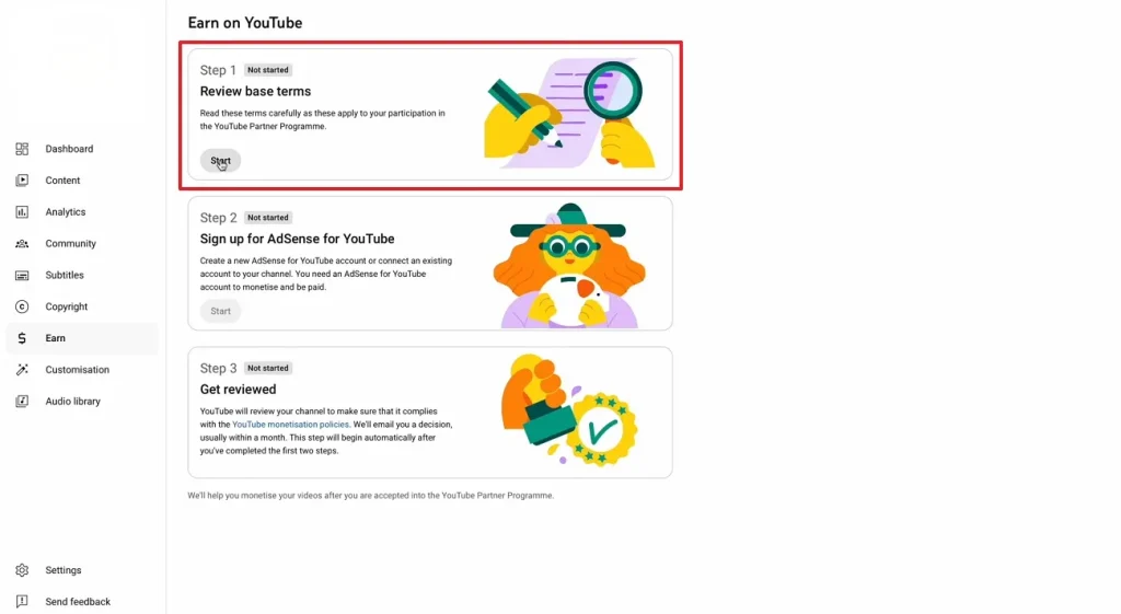 Примите условия монетизации YouTube