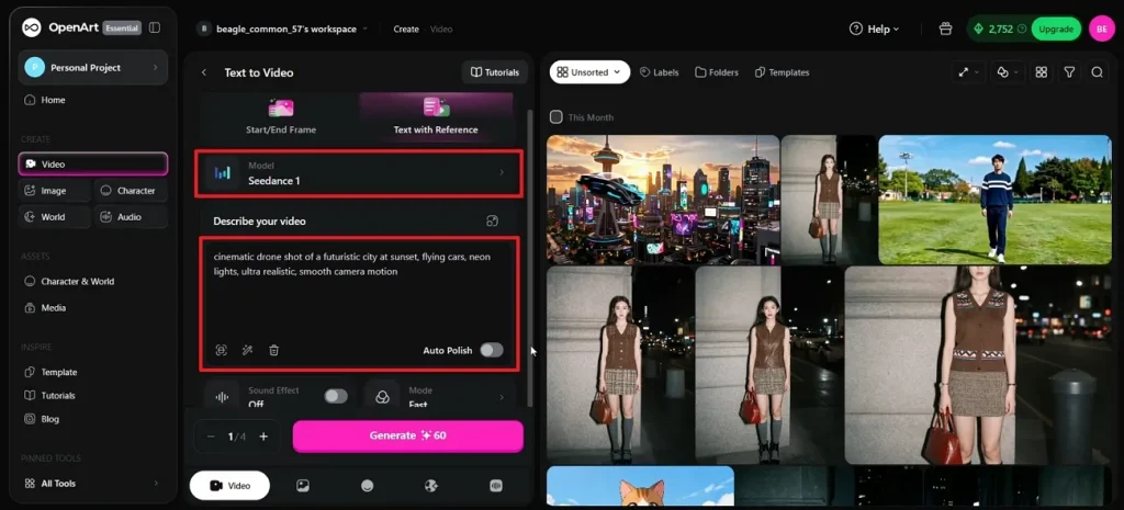 generate video from text openart