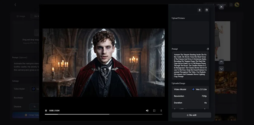 turning gothic vampire portrait into video