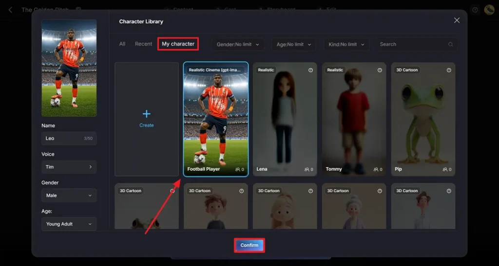 choose character for video