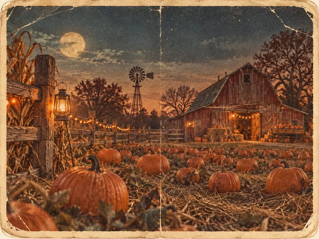 recreate an old halloween farm postcard