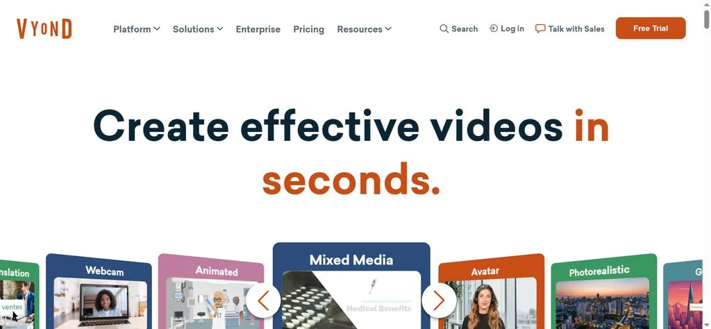 Главная страница платформы Vyond для быстрой анимации