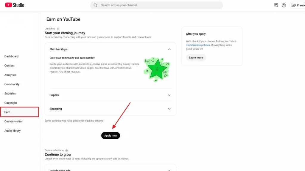Подайте заявку на монетизацию Shorts в YouTube Studio