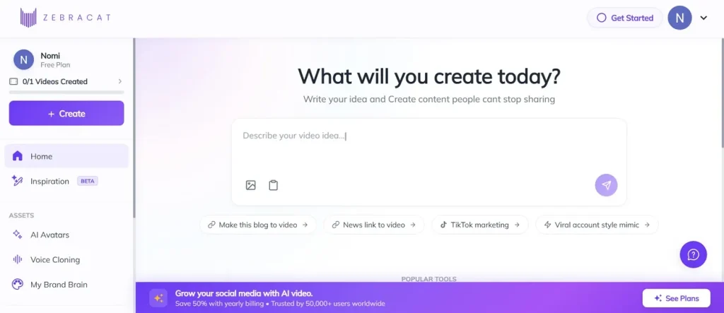 Дашборд создания контента Zebracat